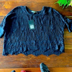 Black crocheted cotton top by LoveStitch, size medium, NWT, great summer cover